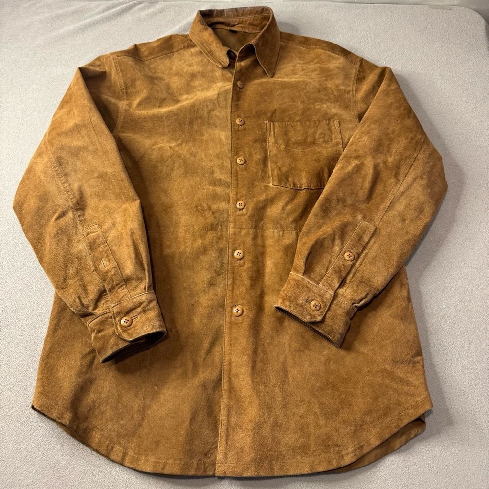 Men's Suede Shirt Jacket in Cognac